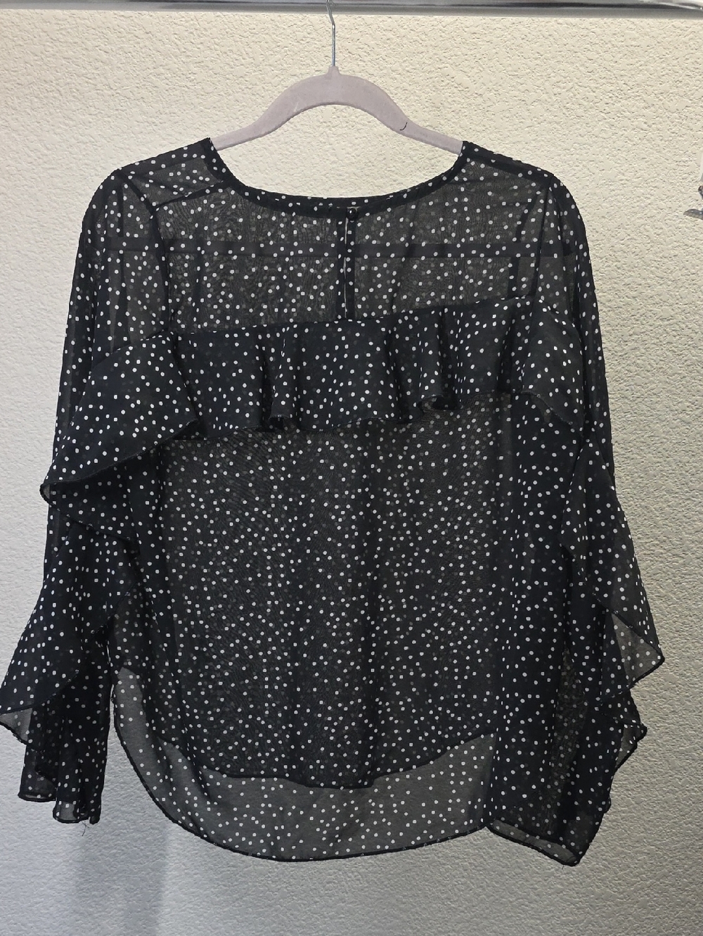 Black Polka Dot Ruffle Sheer Blouse - Women
